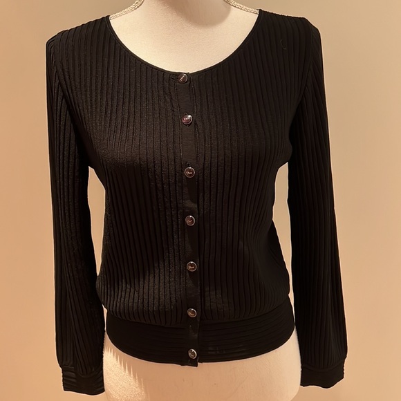 DIOR Christian Dior Paris Black Sweater Cardigan Size 10, 17” armpit to armpit, - Picture 13 of 15